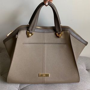 Zac Posen Taupe and Dark Brown Structured Leather Tote